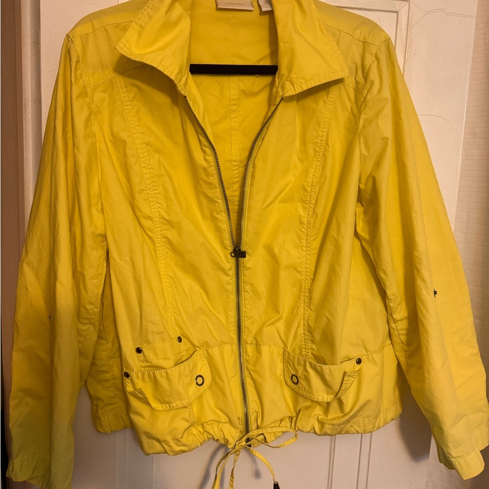 Chico's Yellow Utility Jacket with Stand-Up Collar 100% cotton sz 3